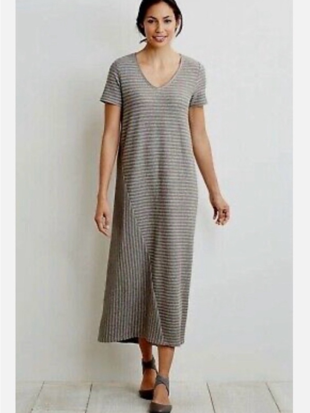 J. Jill Pure Jill  Tauped Striped porcini  Short Sleeve Maxi Dress - Neutral XL